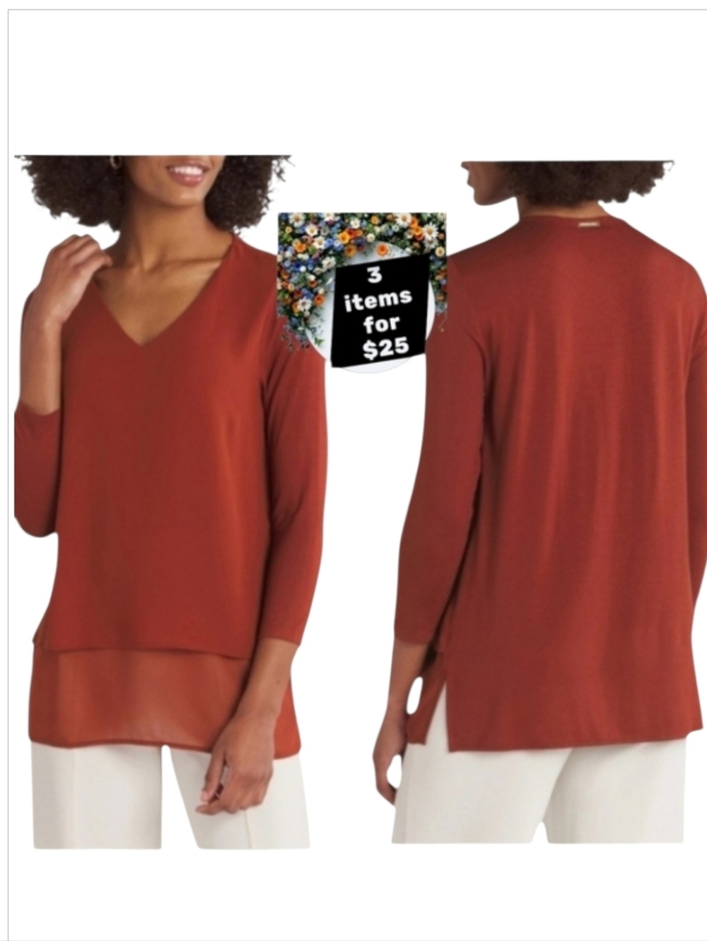 NWT MICHAEL Michael Kors Burnt Orange Layered Mixed Media Tunic Blouse Sz XS